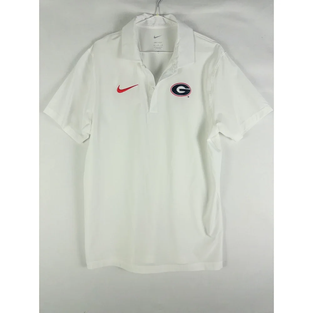 Nike Dri-Fit Georgia Bulldogs Embroidered Polo Shirt Mens M White Streetwear Fan